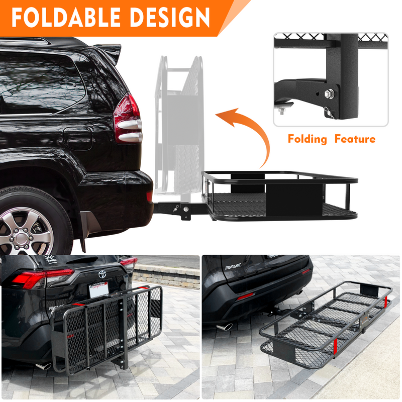 Foldable Hitch Cargo Carrier, 60" X 20" X 6" Heavy Duty Trailer Hitch Mount Luggage Basket with 500lb Capacity + 16 Cubic Waterproof Cargo Carrier Bag, Suitable for SUV, Truck, Car Traveling